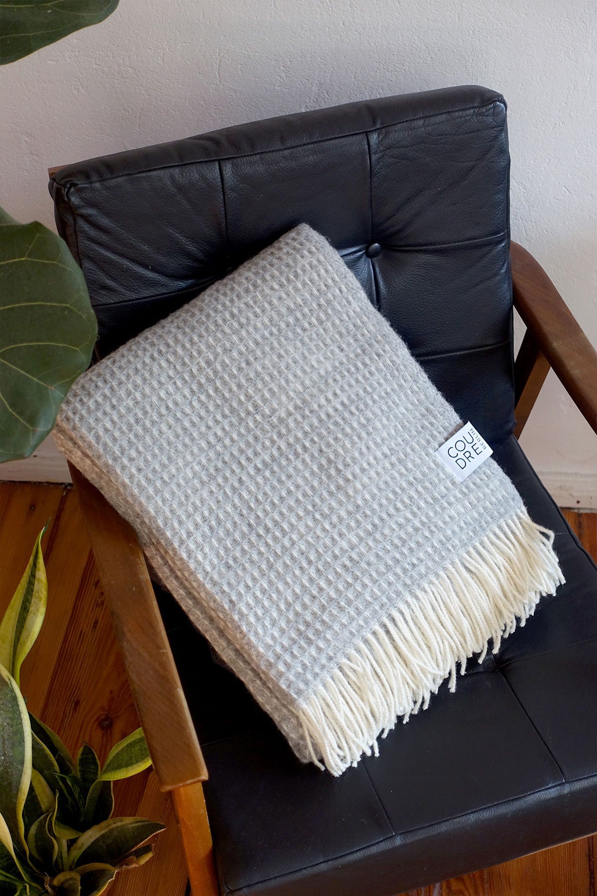 Wool blanket herringbone limestone
