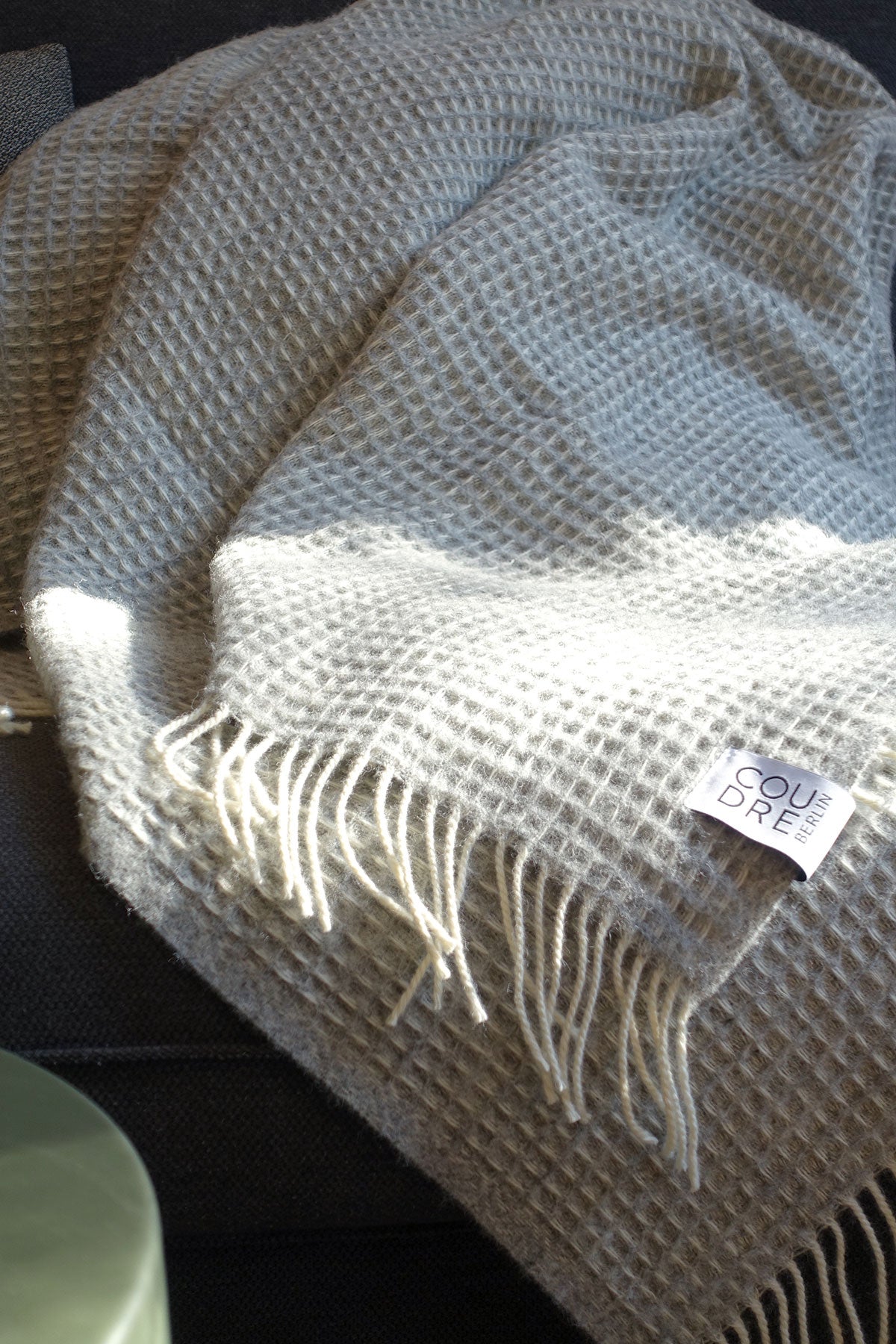 Wool blanket herringbone limestone