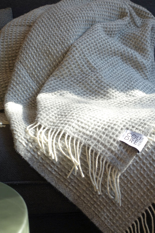 Wool blanket herringbone limestone