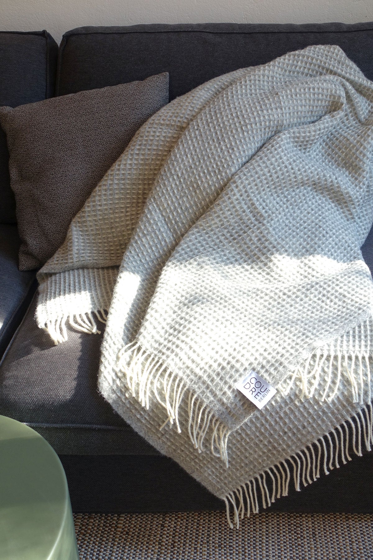 Wool blanket herringbone limestone
