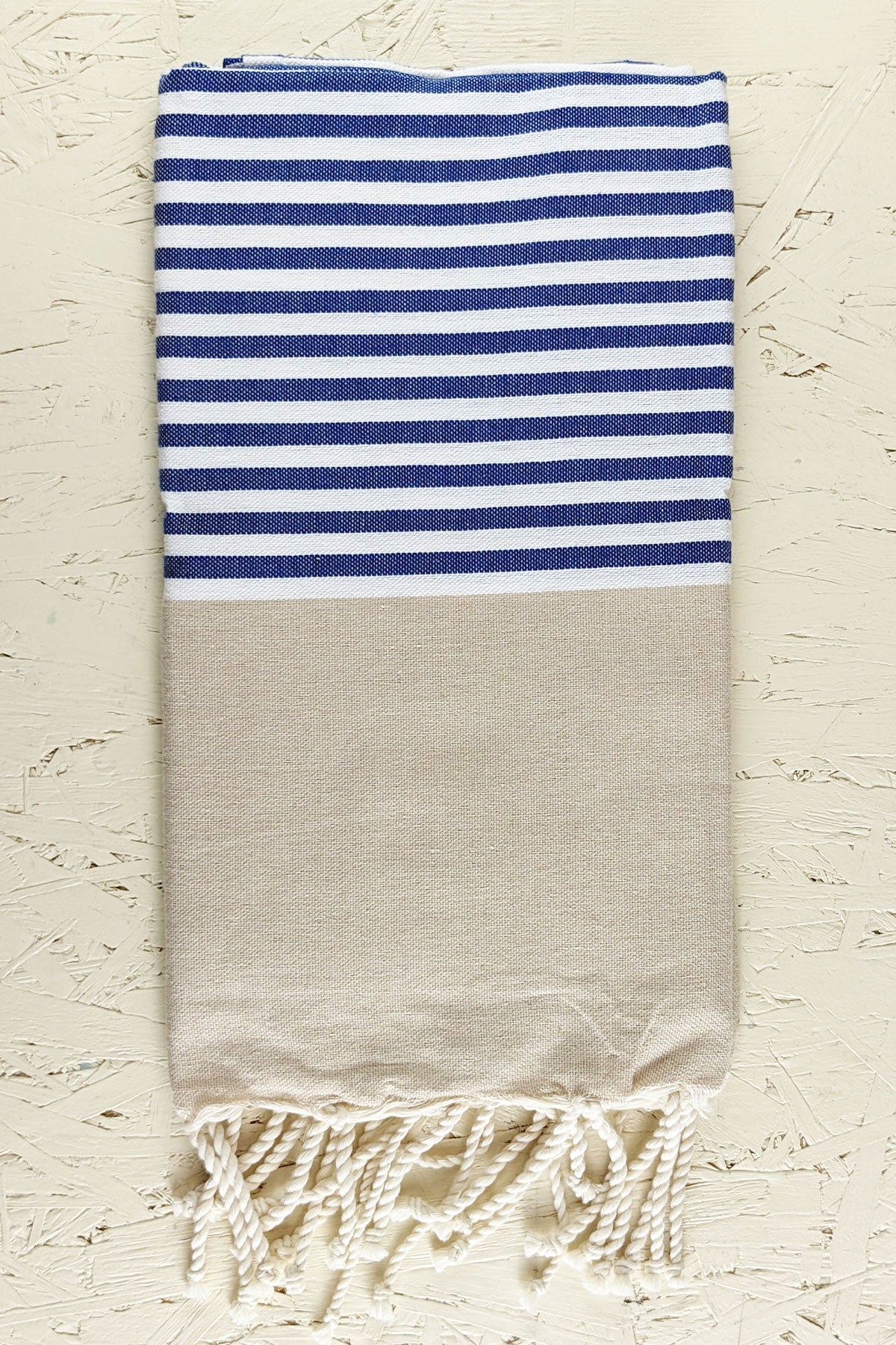 Hamam Blanket beige/blue modern stripe
