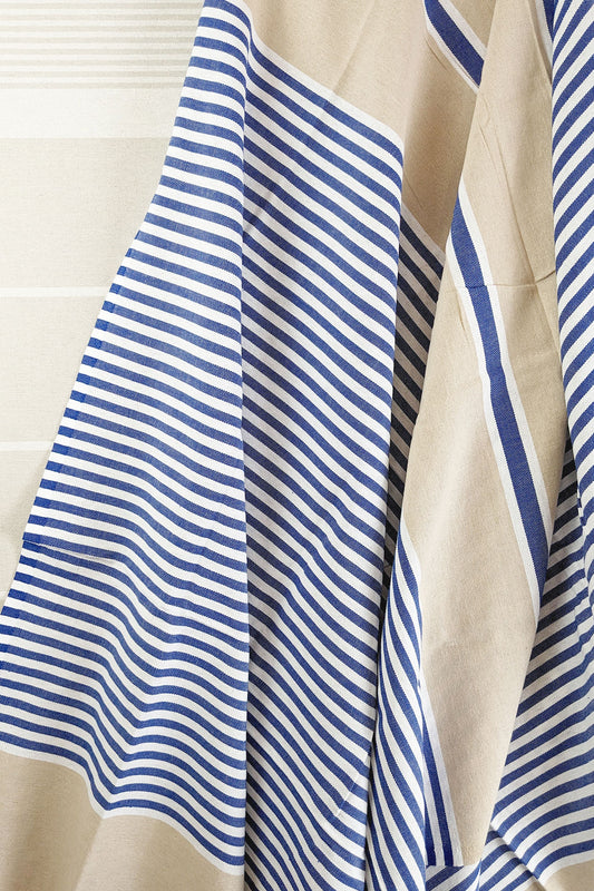 Hamam Blanket beige/blue modern stripe