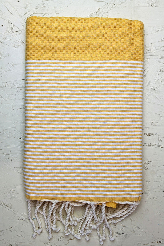 Hamam Blanket honeycomb stripe yellow - Coudre Berlin