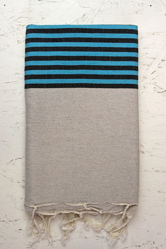 Hamam Blanket beige modern stripe beige turquise black