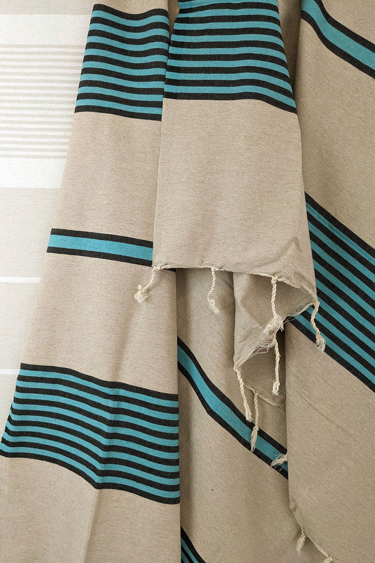 Hamam Blanket beige modern stripe beige turquise black