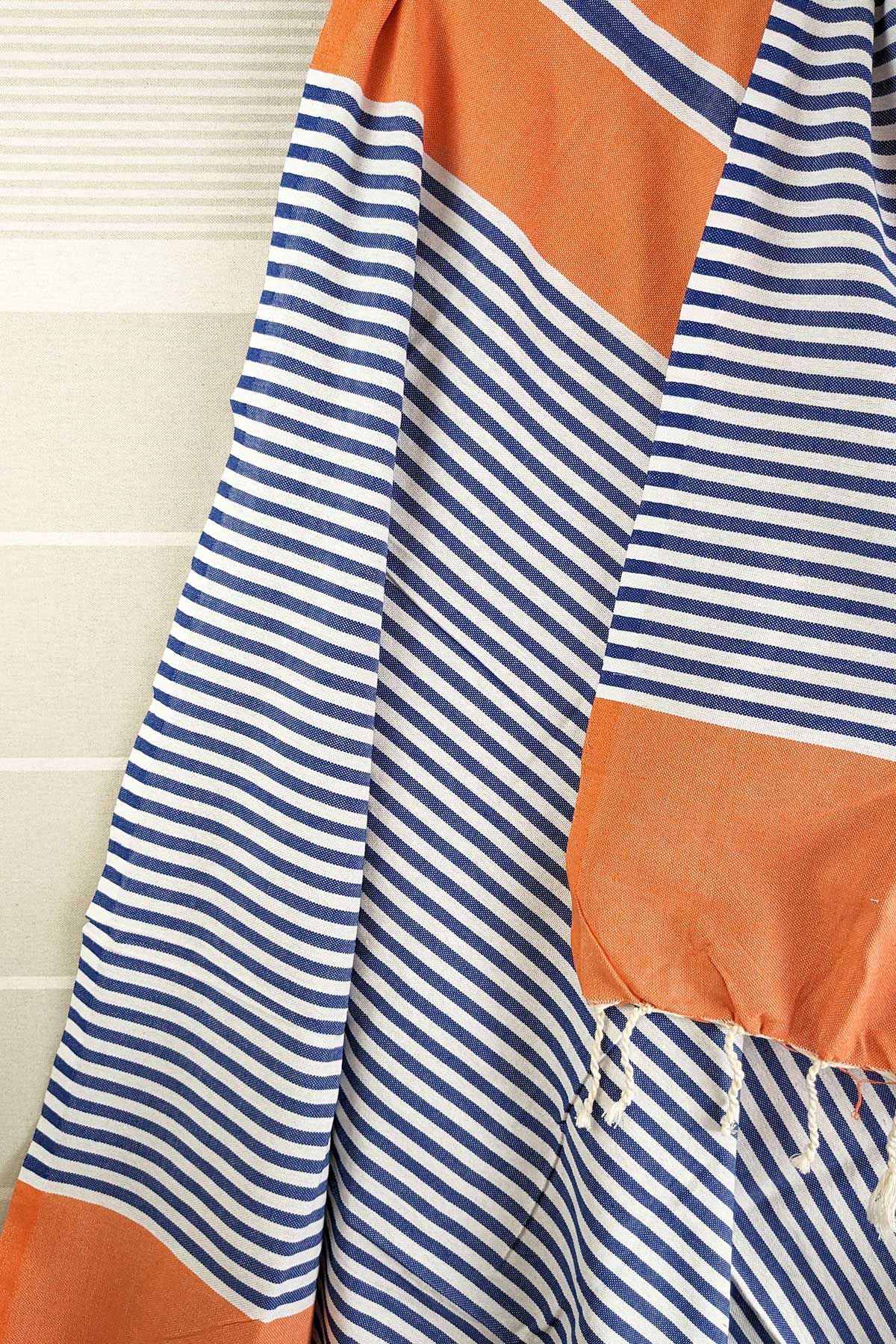 Hamam Blanket orange/blue modern stripe - Coudre Berlin