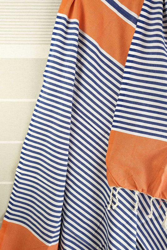 Hamam Blanket orange/blue modern stripe - Coudre Berlin