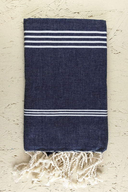 Hamam Blanket tunisian stripe denim blue
