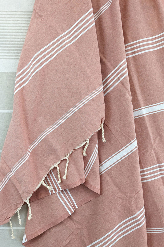 Hamam Blanket tunisian stripe dusty rose