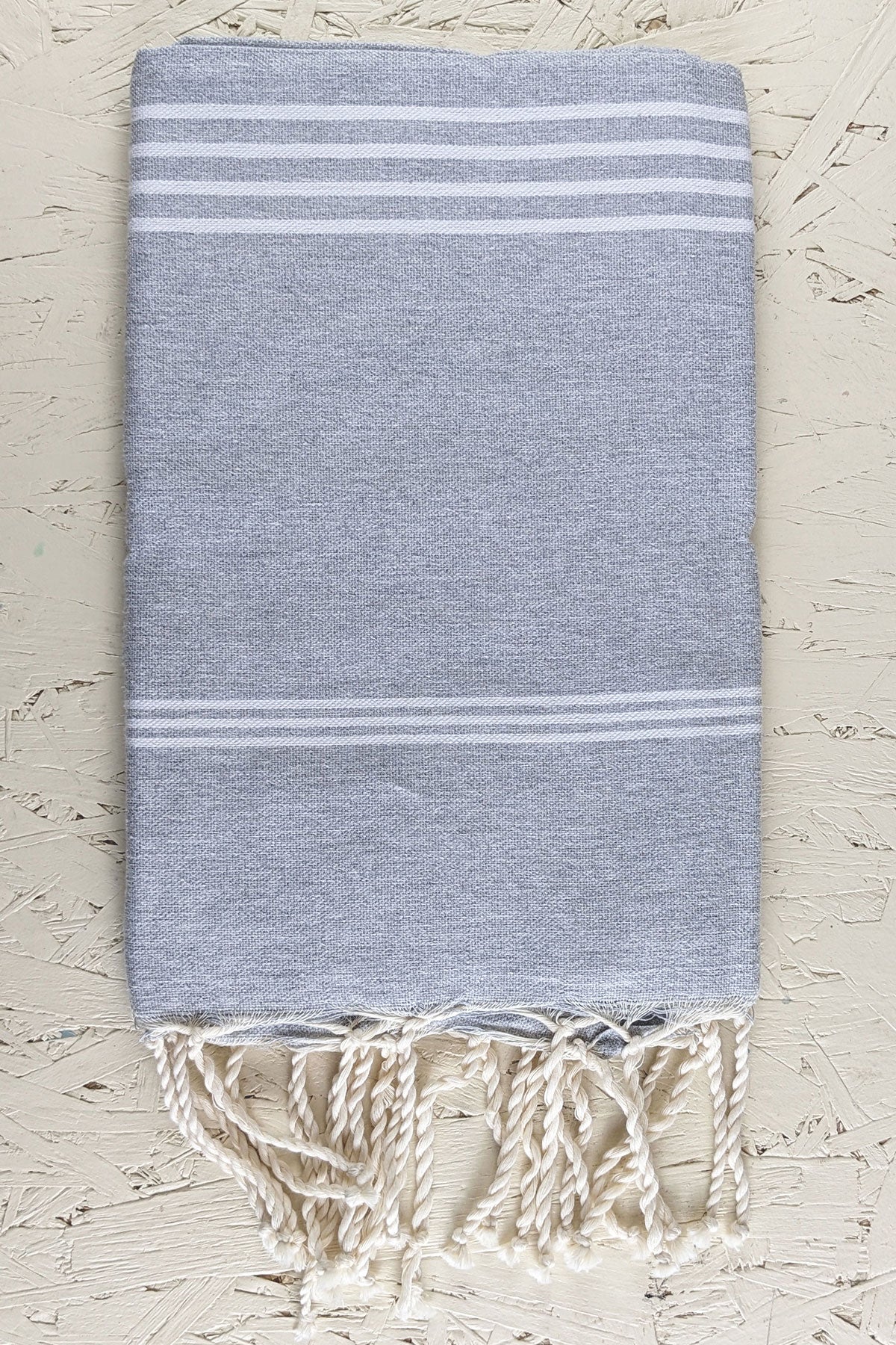 Hamam Blanket tunisian stripe grey melange