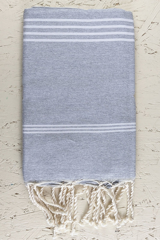 Hamam Blanket tunisian stripe grey melange