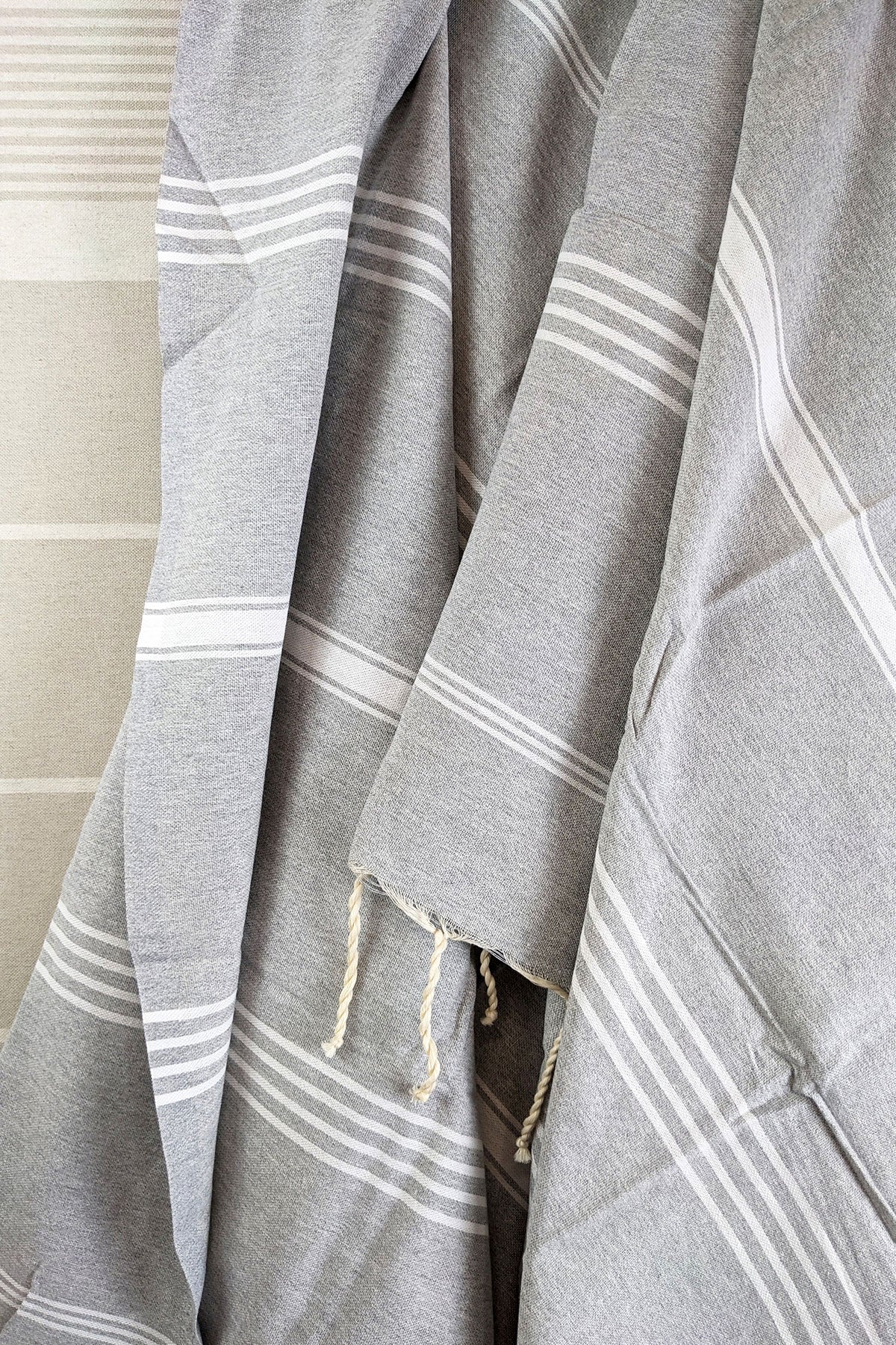 Hamam Blanket tunisian stripe grey melange