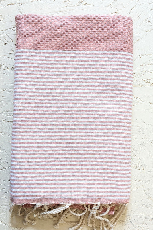 Hamam Blanket dusty rose honeycomb striped