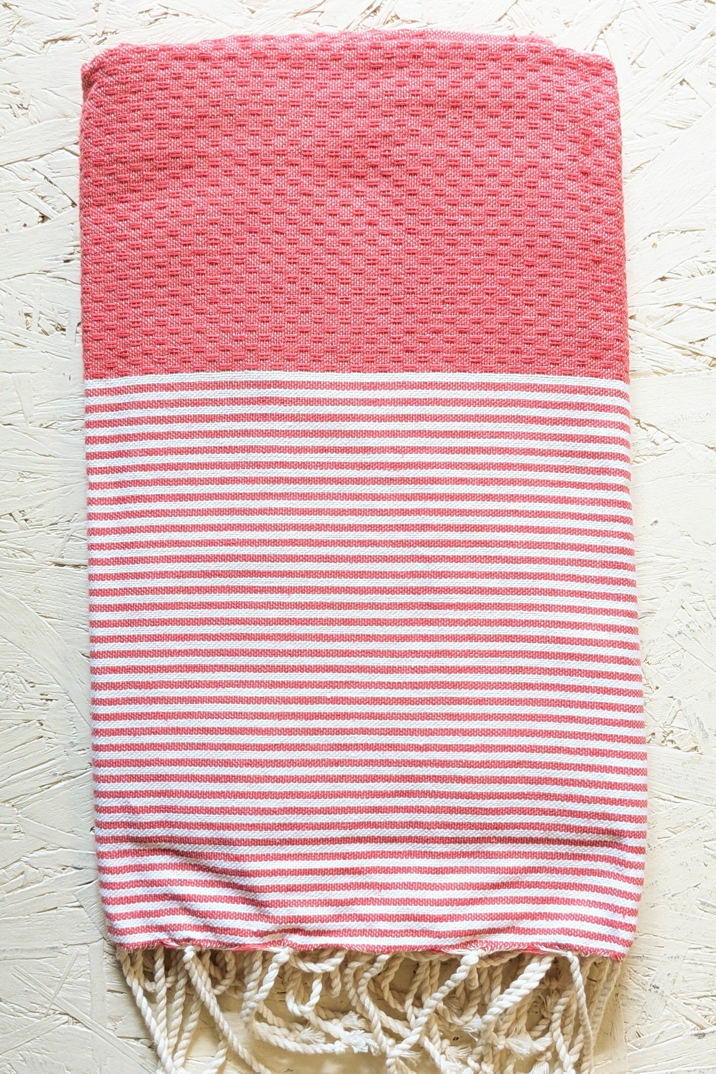 Hamam Blanket coral red honeycomb striped