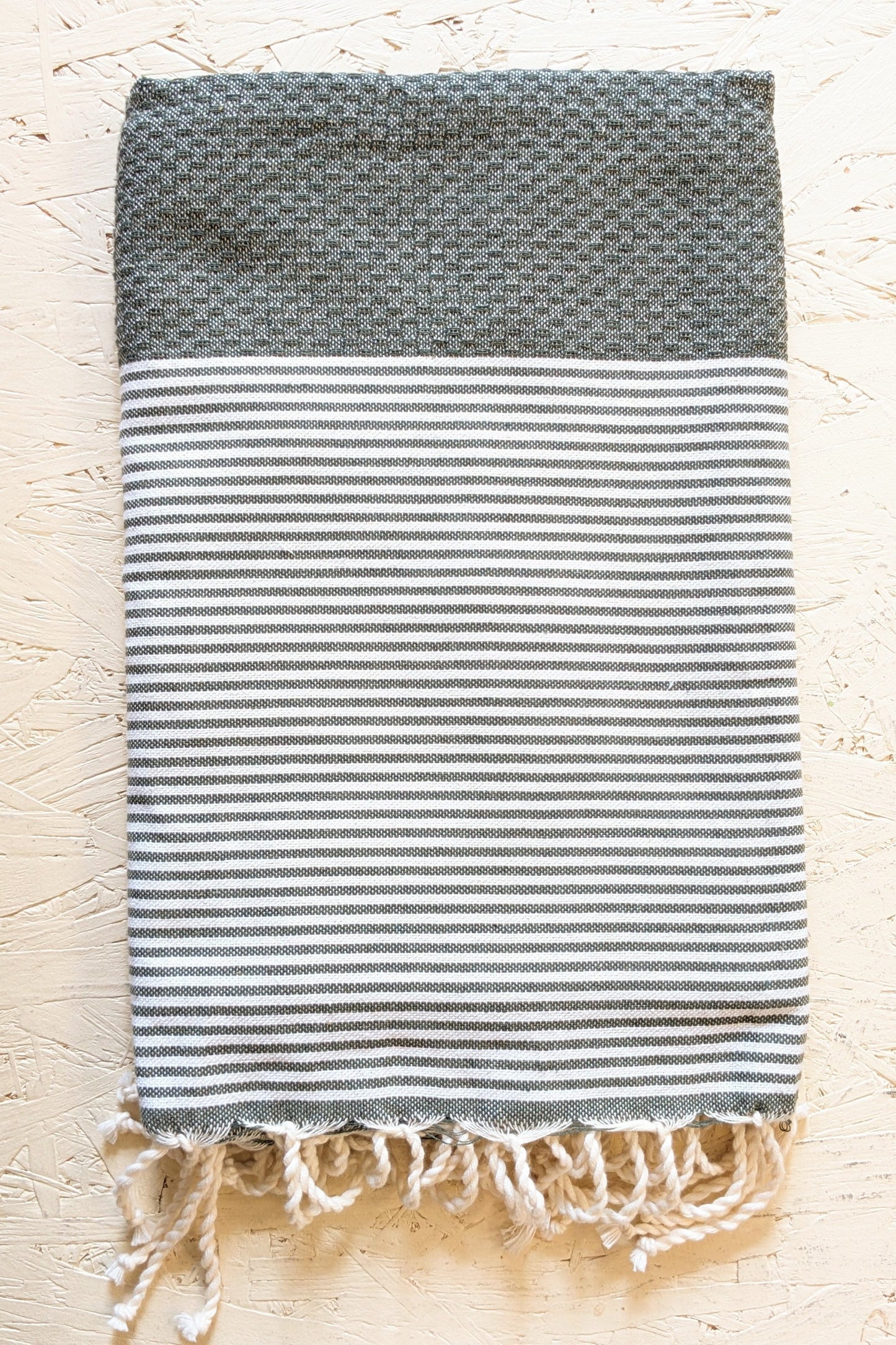 Hamam Blanket dark olive honeycomb striped