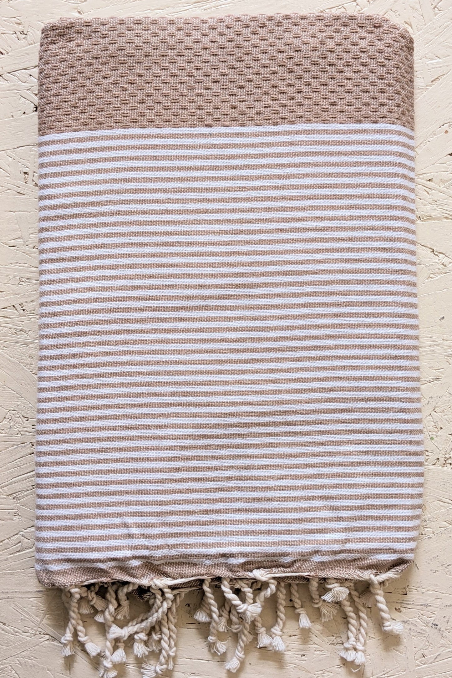 Hamam Blanket sand beige honeycomb striped