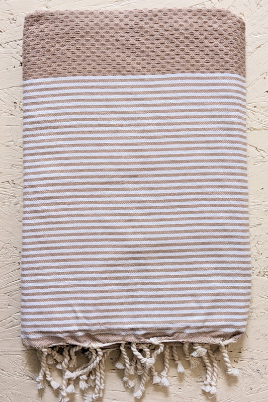 Hamam Blanket sand beige honeycomb striped