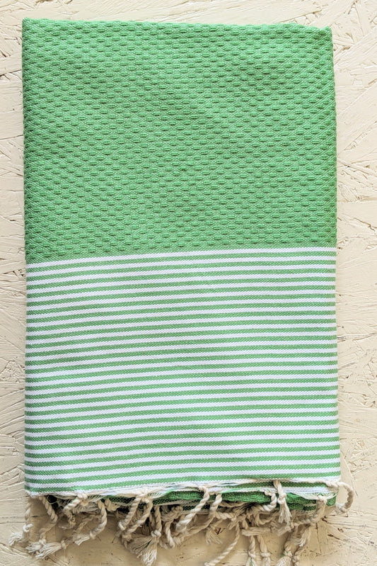 Hamam Blanket apple green honeycomb striped