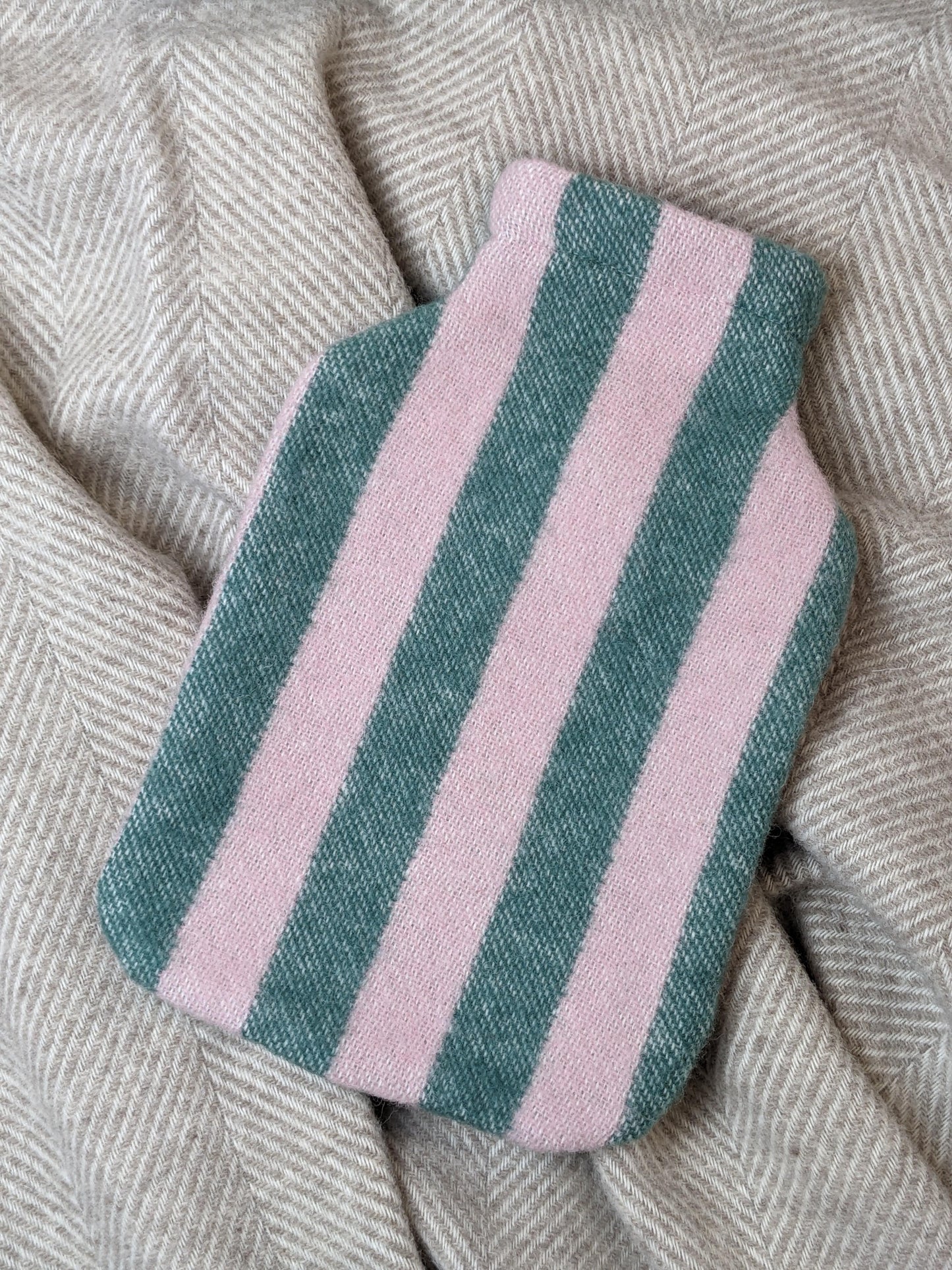 Wärmflaschenbezug / hot water bottle cover STRIPES greenstone / rose