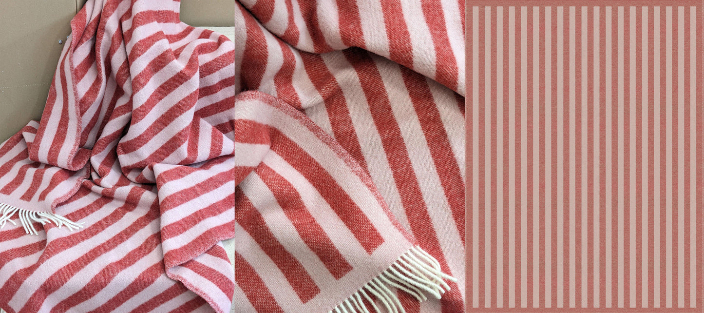 Wolldecke / Kuscheldecke STRIPES tomato red / off white