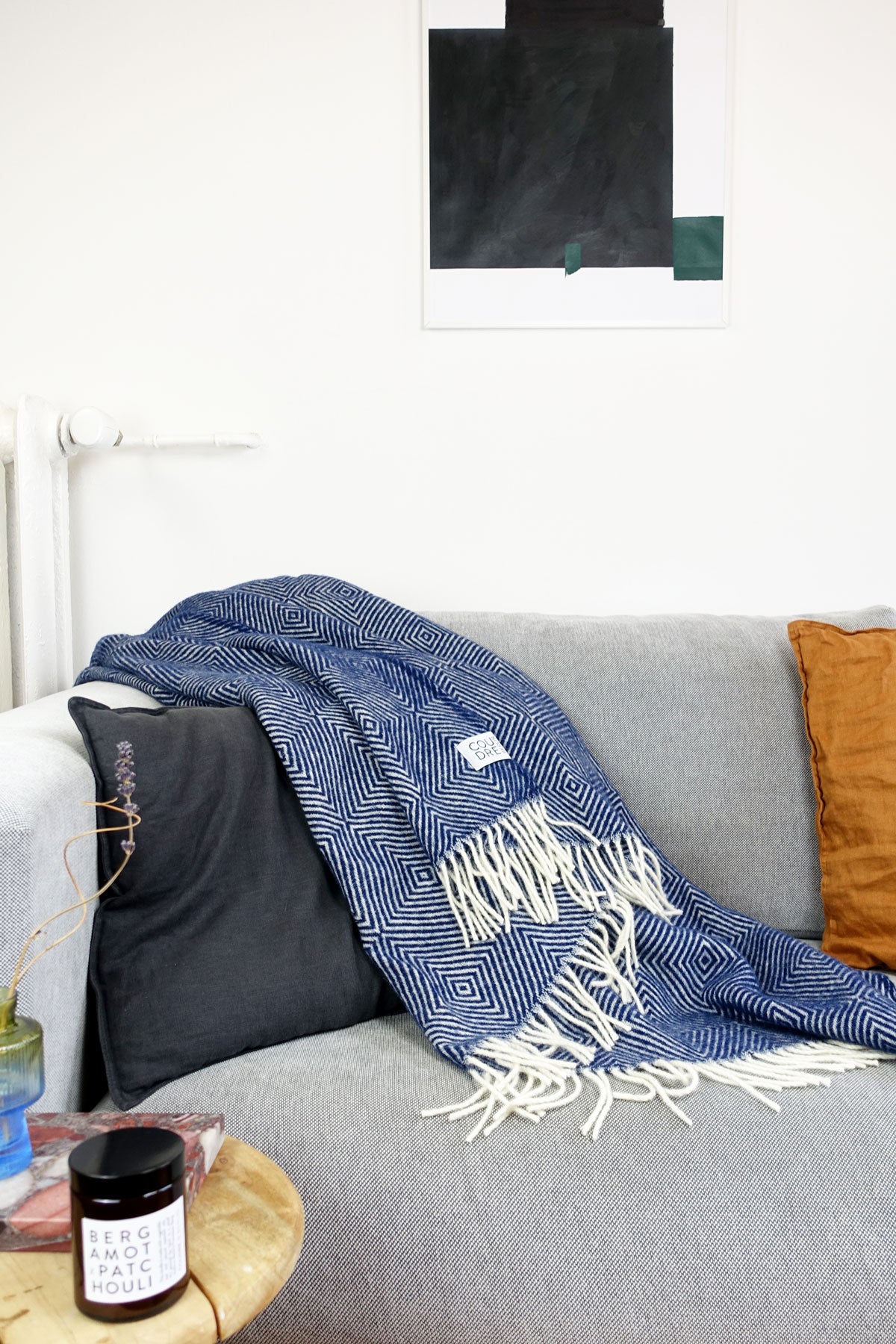 Wool blanket / cozy blanket diamond bluestone