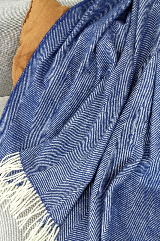 Wool blanket / cozy blanket herringbone baltic sea limited edition