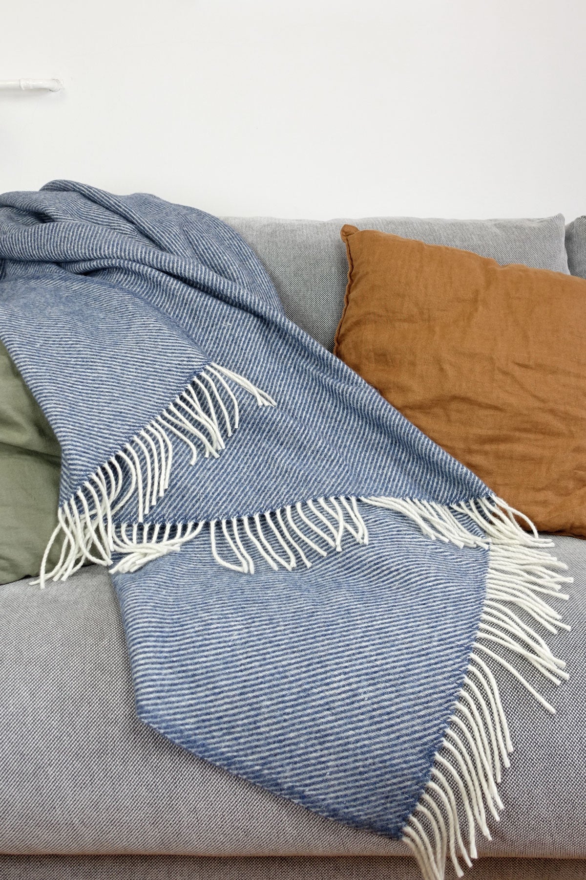 Wool blanket / cozy blanket twill light denim recycled wool