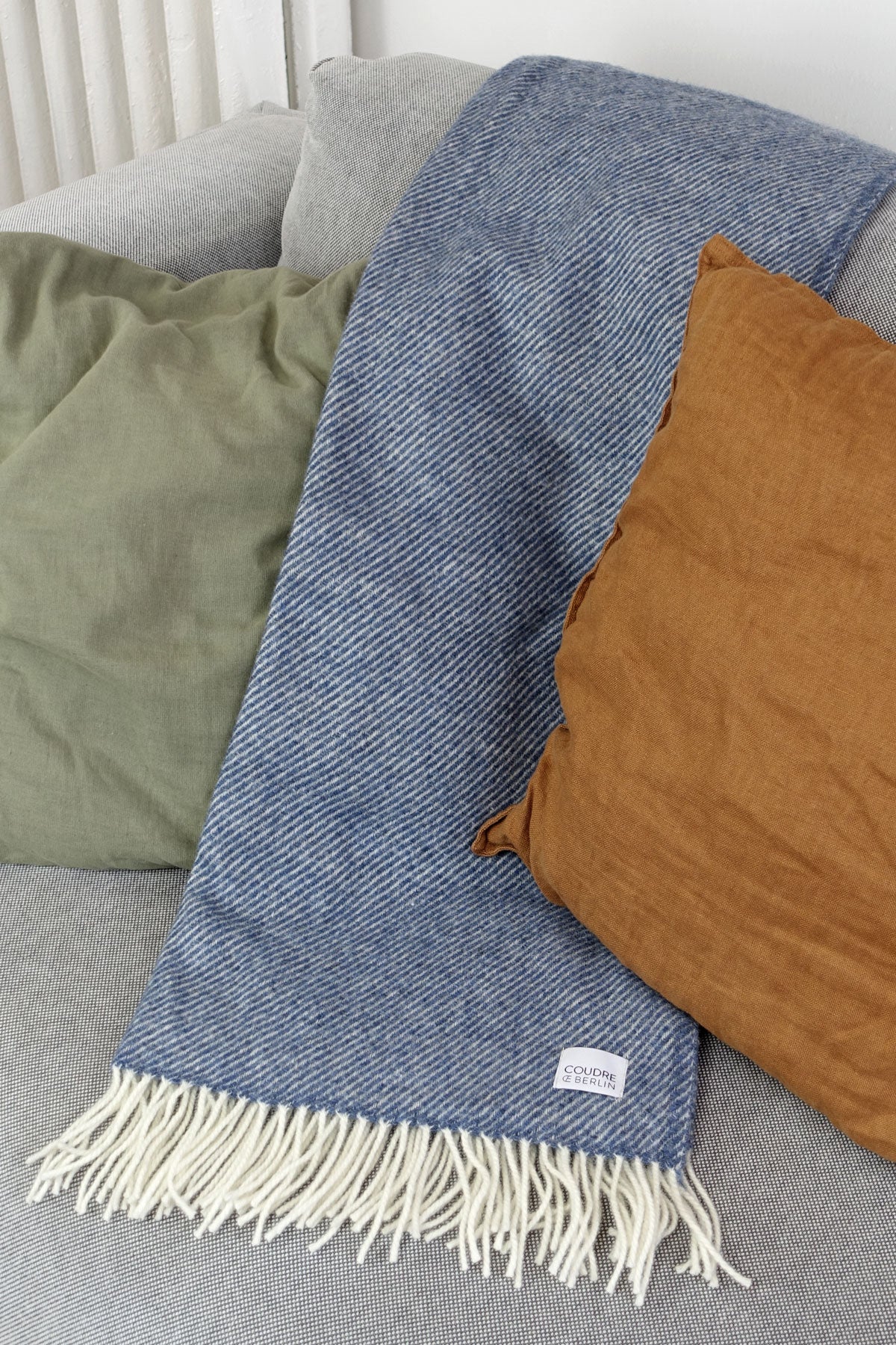 Wool blanket / cozy blanket twill light denim recycled wool