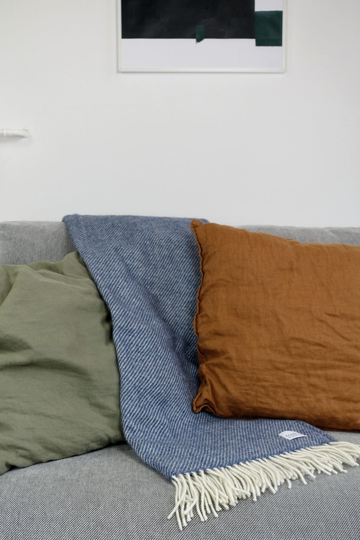 Wool blanket / cozy blanket twill light denim recycled wool