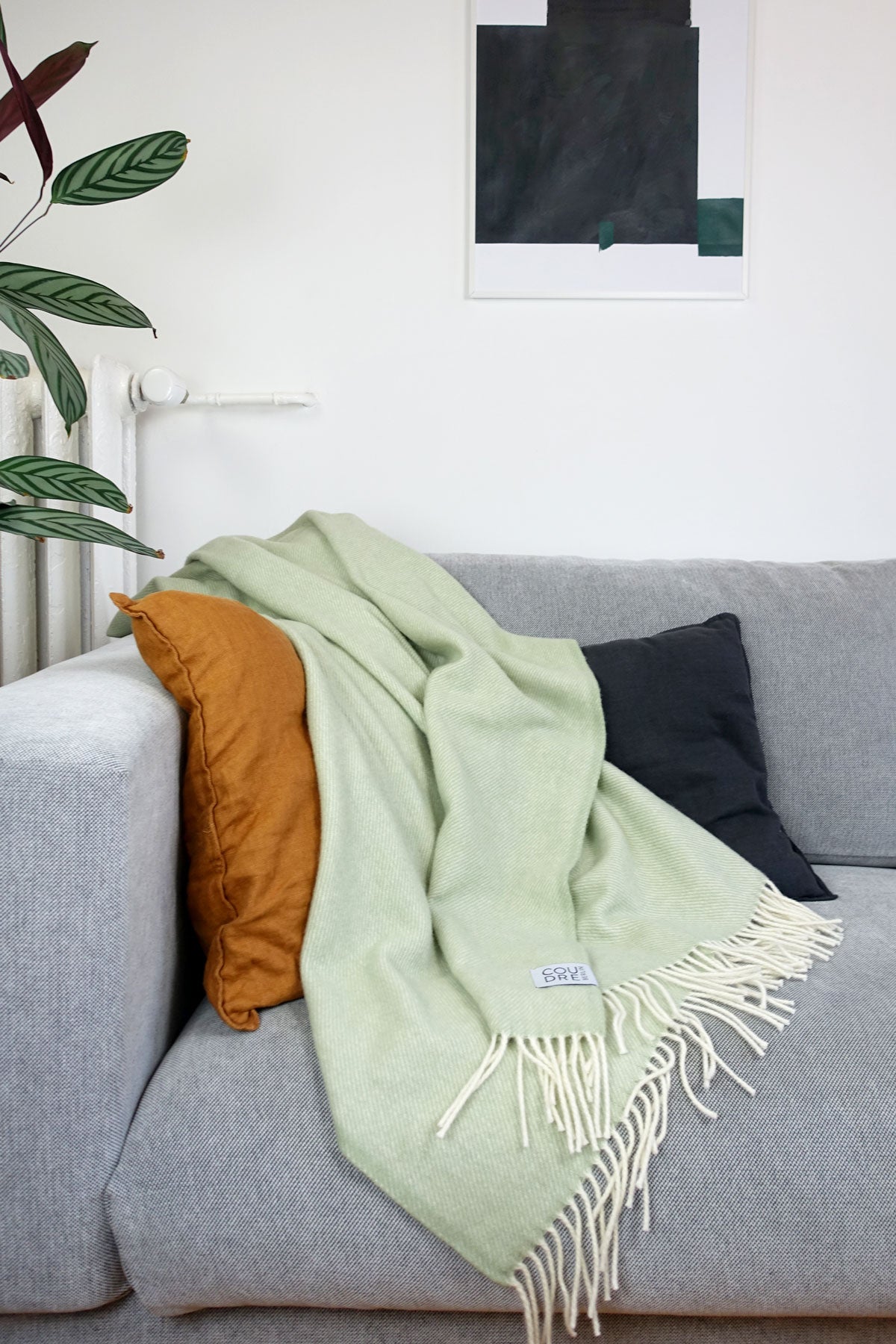 Wool blanket / cozy blanket plain sage