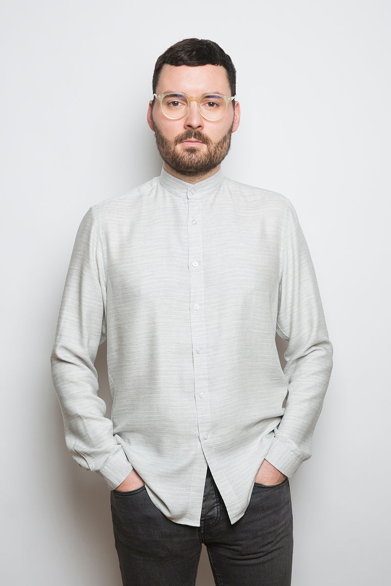Band Collar Shirt gravel stripe - Coudre Berlin