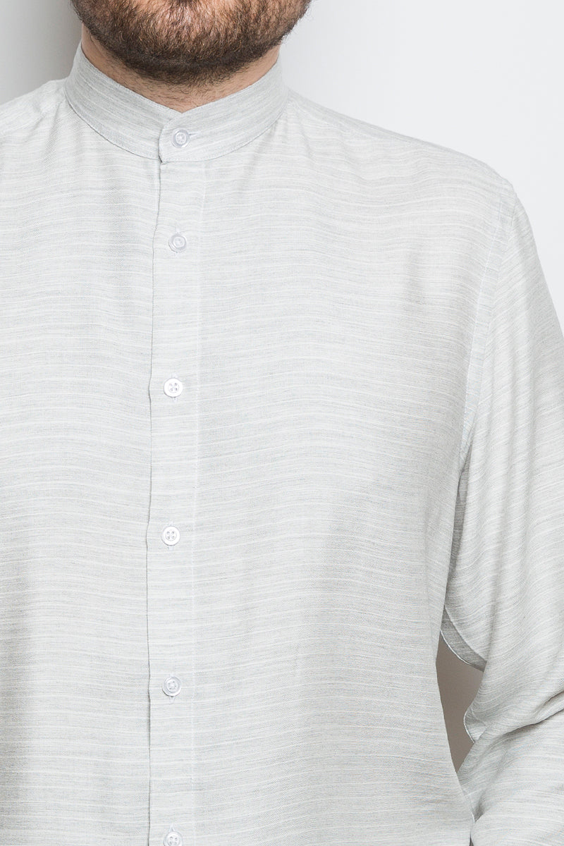 Band Collar Shirt gravel stripe - Coudre Berlin