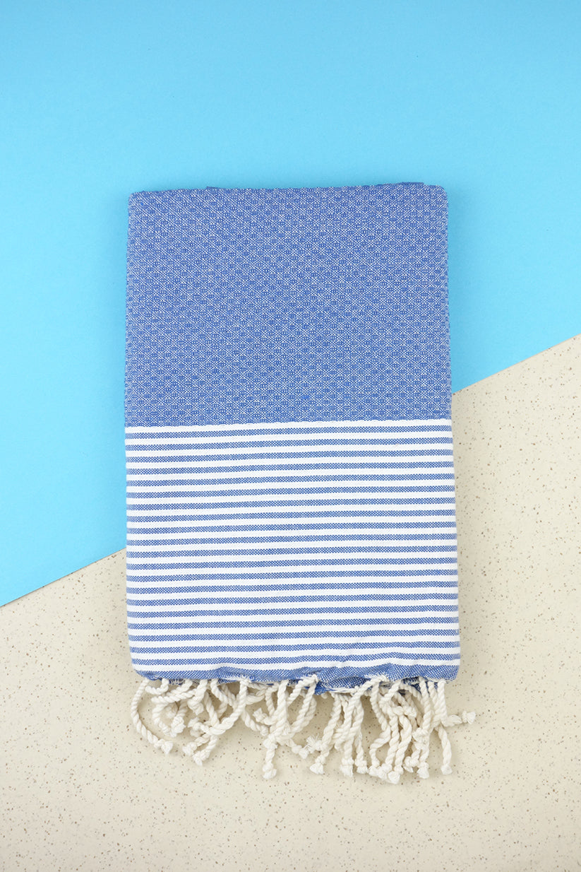 Hamam Blanket Honeycomb Stripe ocean blue - Coudre Berlin