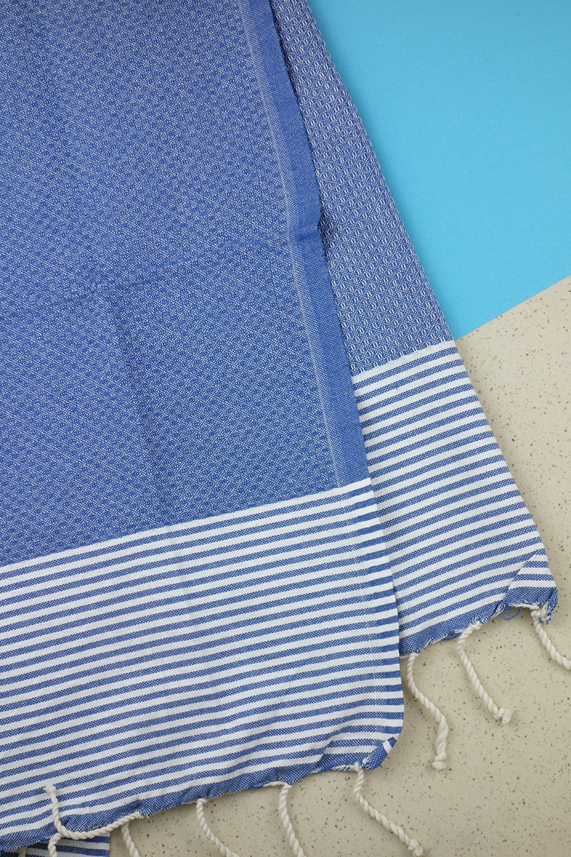 Hamam Blanket Honeycomb Stripe ocean blue - Coudre Berlin