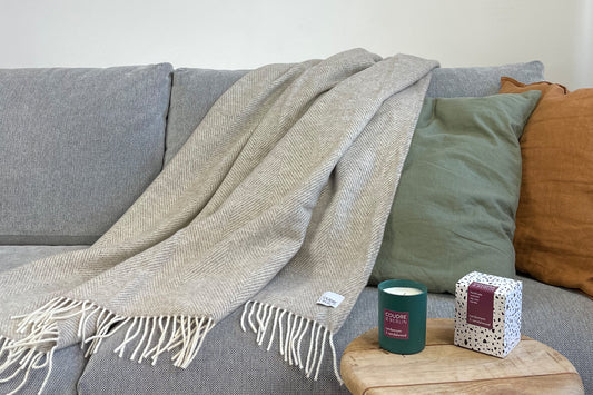 Wolldecke / Kuscheldecke herringbone limestone - Coudre Berlin