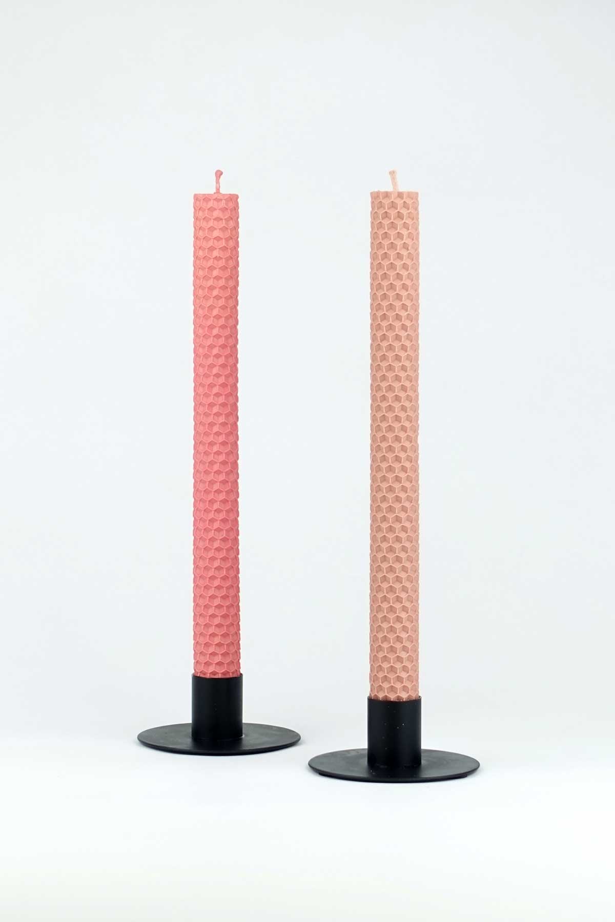 handgefertige farbige Bienenwachskerzen / dusty rose & pink peach