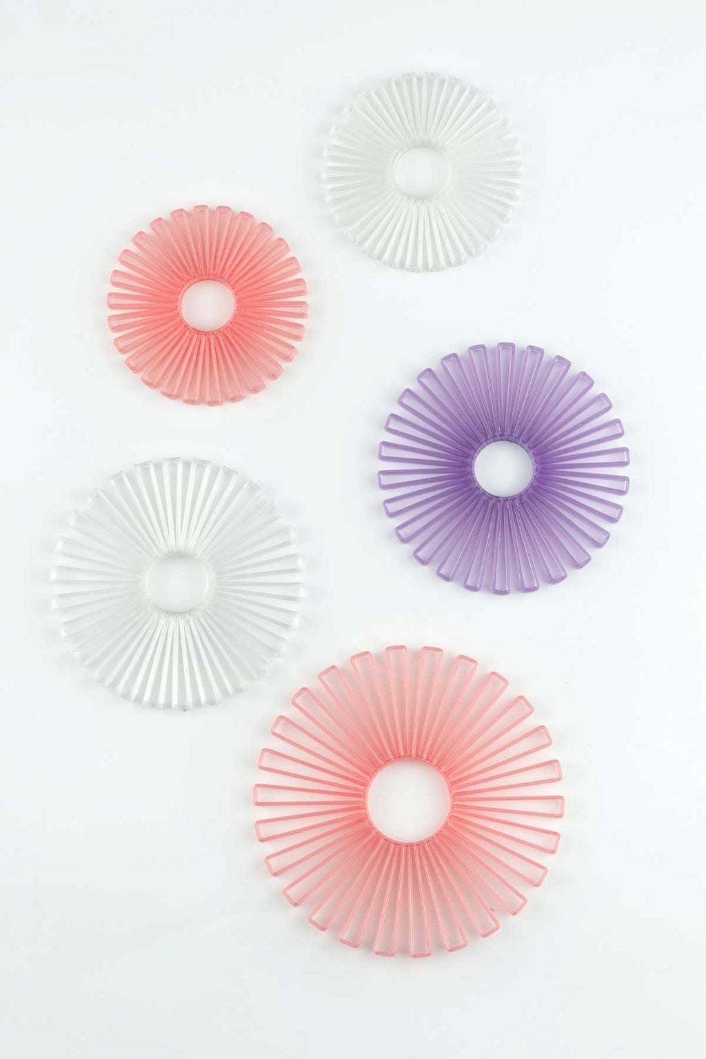 Ornaments - decorative hangers made from recycled plastic - grapefruit pink, lavender violet, snow white