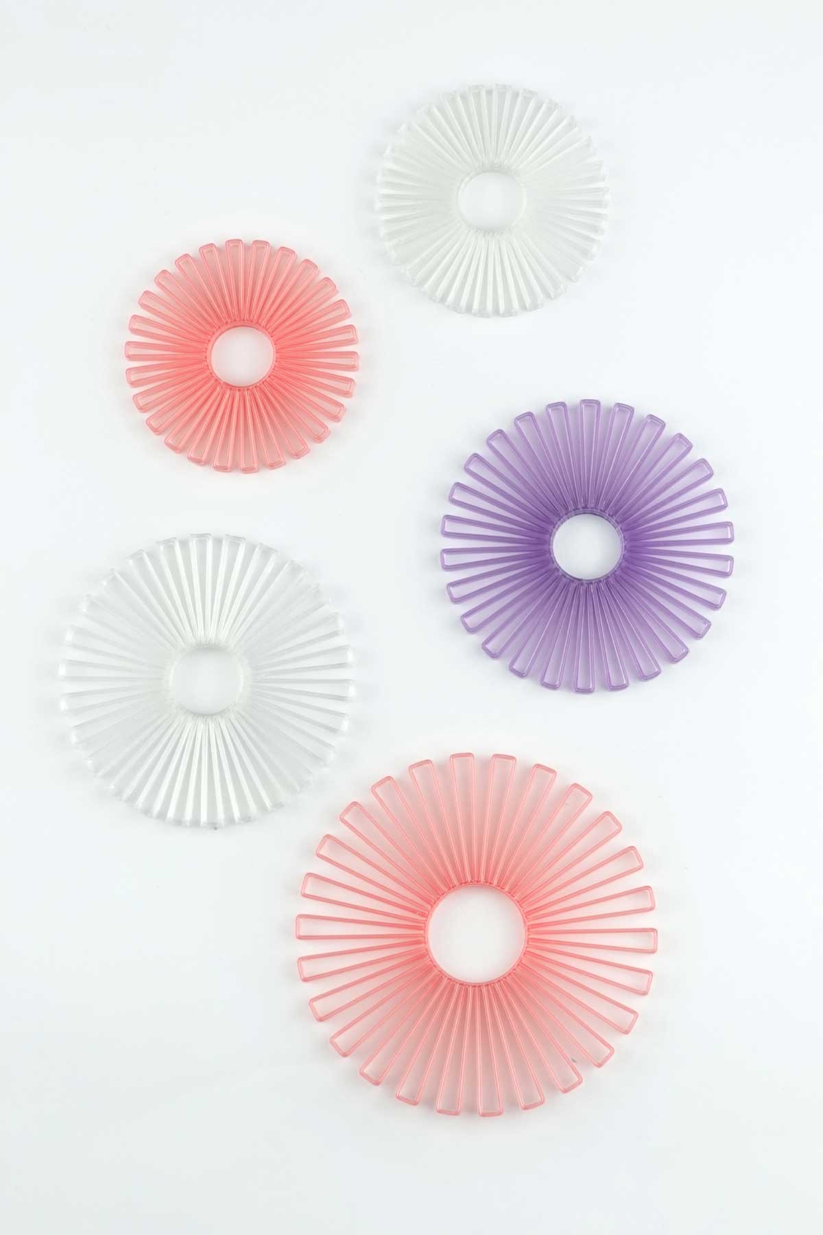 Ornaments - decorative hangers made from recycled plastic - grapefruit pink, lavender violet, snow white
