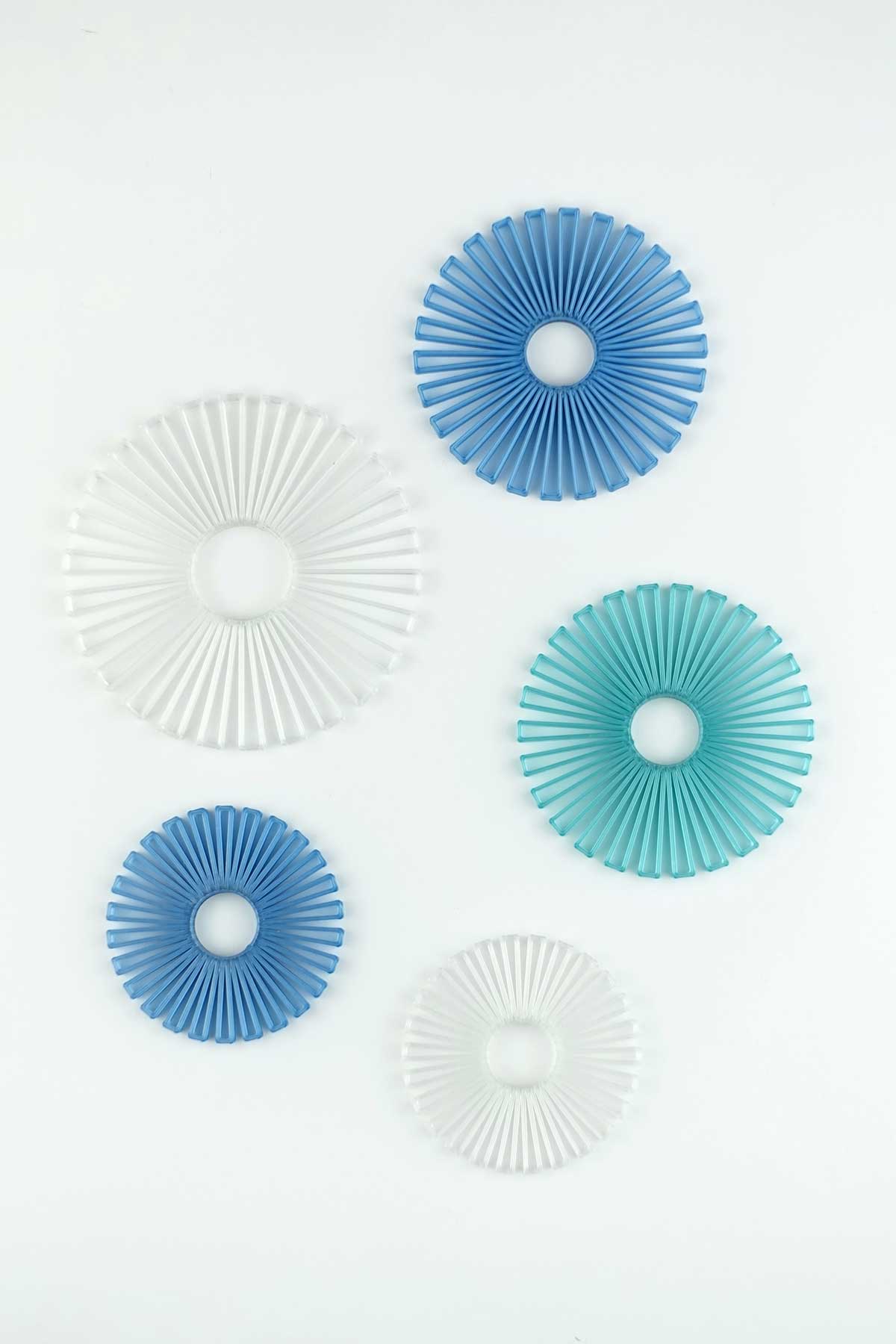 Ornaments - decorative hangers made from recycled plastic - steel blue, snow white, turquoise