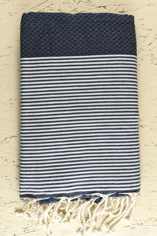 Hamam Blanket honeycomb striped dark blue