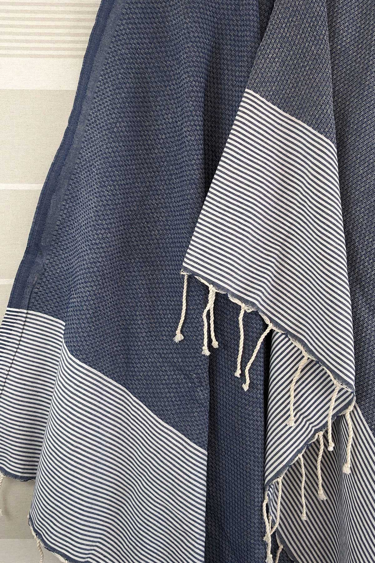 Hamam Blanket honeycomb striped dark blue