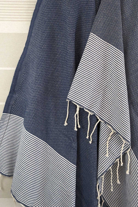 Hamam Blanket honeycomb striped dark blue