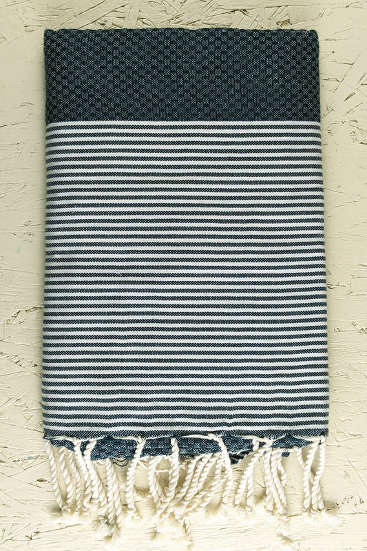 Hamam Blanket honeycomb striped dark petrol (blue green)