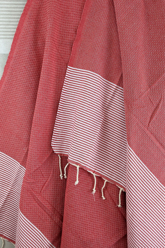 Hamam Blanket honeycomb striped light fucsia red