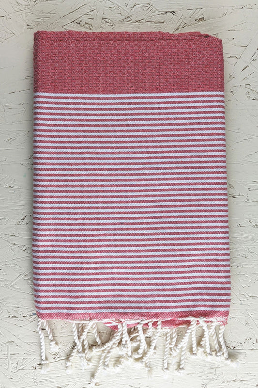 Hamam Blanket honeycomb striped light fucsia red
