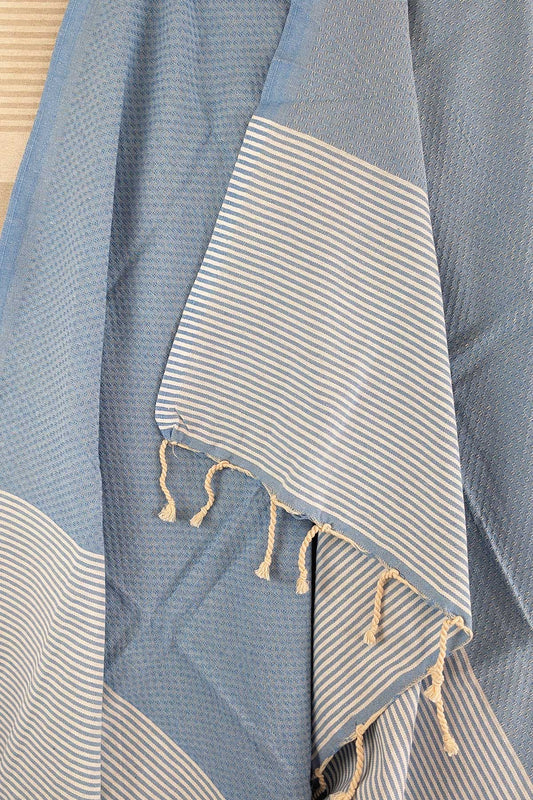Hamam Blanket honeycomb striped sky blue