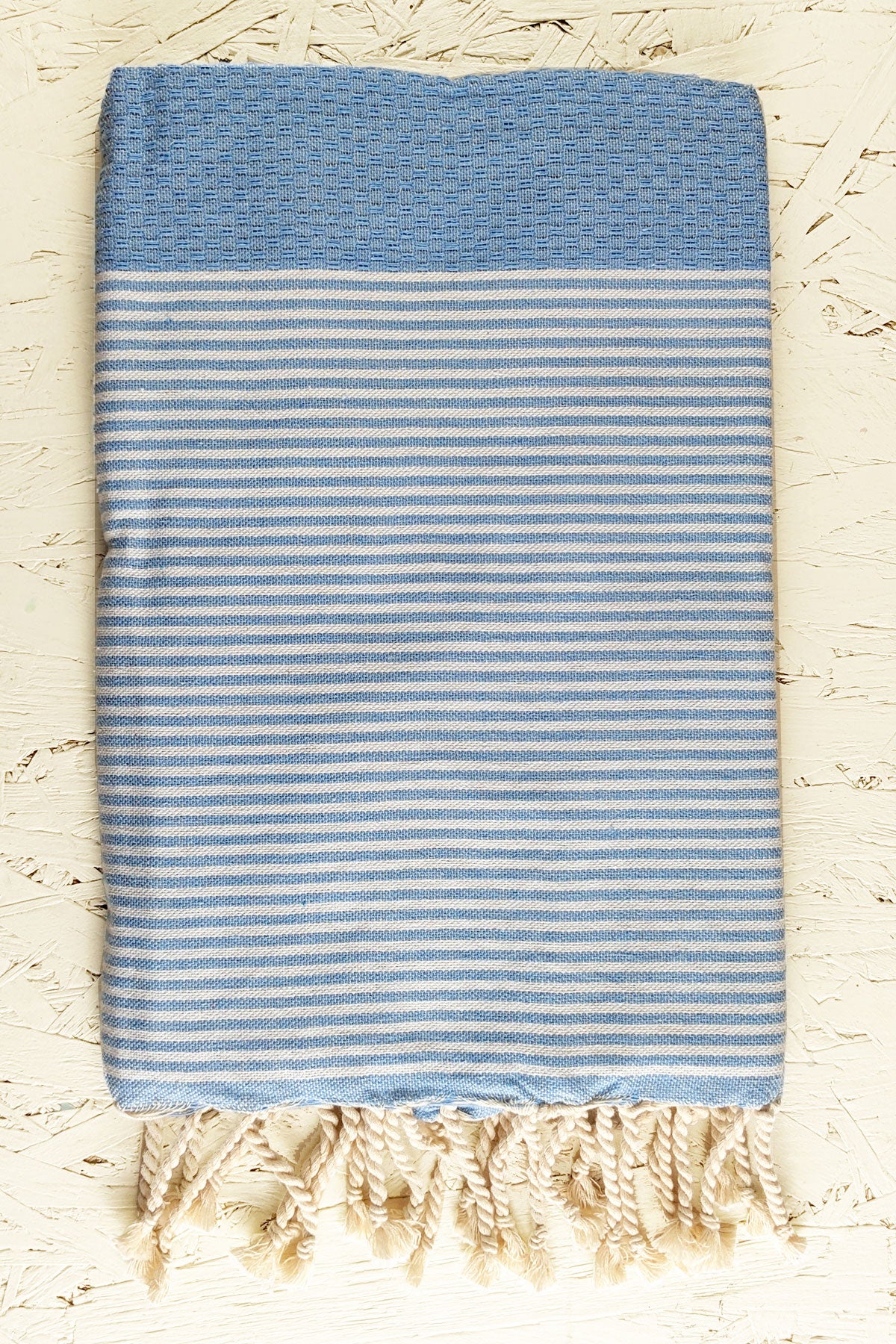 Hamam Blanket honeycomb striped sky blue