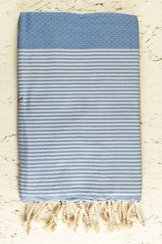 Hamam Blanket honeycomb striped sky blue