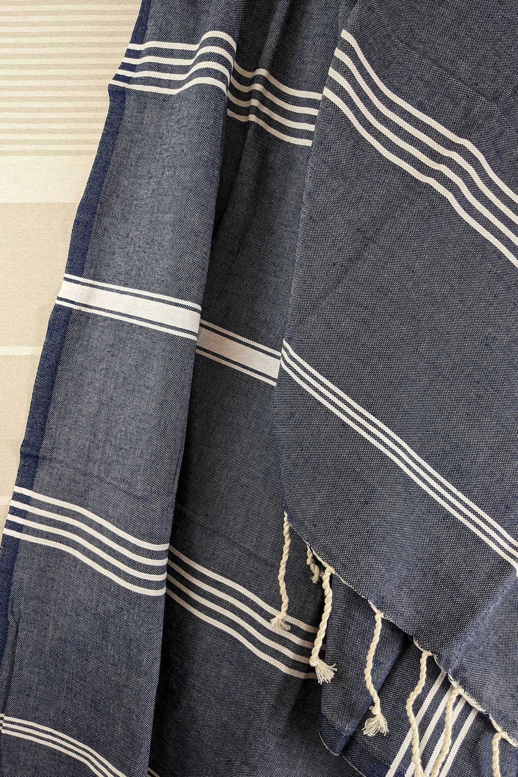 Hamam Blanket tunisian stripe denim blue
