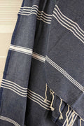 Hamam Blanket tunisian stripe denim blue